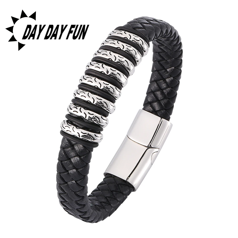 

Punk Creative Jewelry Genuine Leather Bracelet Men Stainless Steel Magnetic Clasp Leather Wrist Band Party Gifts E0368