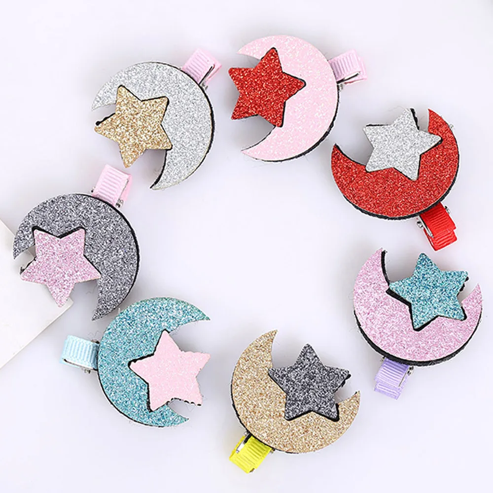 

ARLONEET 2pcs/set Cute Children Hair Clip Hair Accessories Kids Star And Moon Shape Hair Clip Kids Baby Girls Hairpins Full Clip