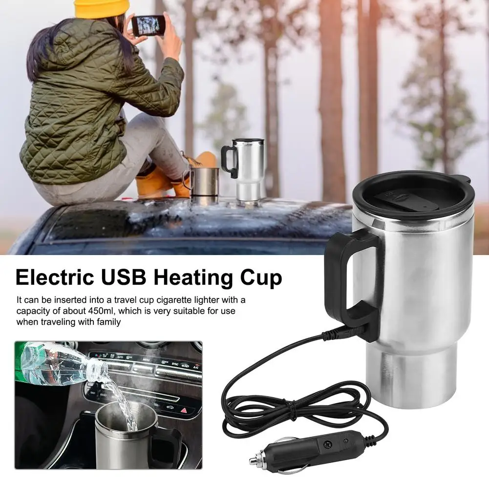 Auto Car Heating Thermos Travel Electric Kettle 500ml Vacuum Bottle Coffee Tea