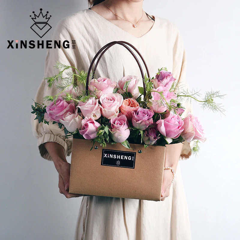 クラフト紙袋防水花バスケット1個フラワーアレンジメント活動ポータブルバレンタインデーの誕生日プレゼント Aliexpress Home Garden