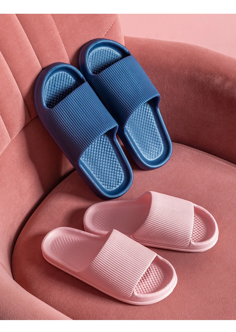 2021 New Slippers Women Summer Simple Solid color Lovers Slide Shoes Thick Non-slip Bathroom Soft Ins Tide To Wear Cool Slippers