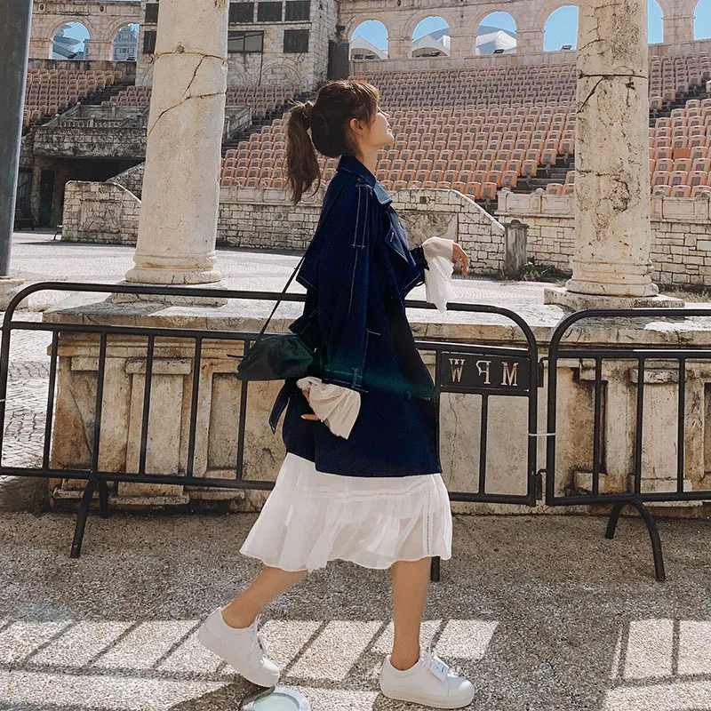 

Photo Shoot 2020 New Style Korean-style Popular CHIC British-Style Casual Short-height Loose-Fit Wine Trench Coat Coat Women's