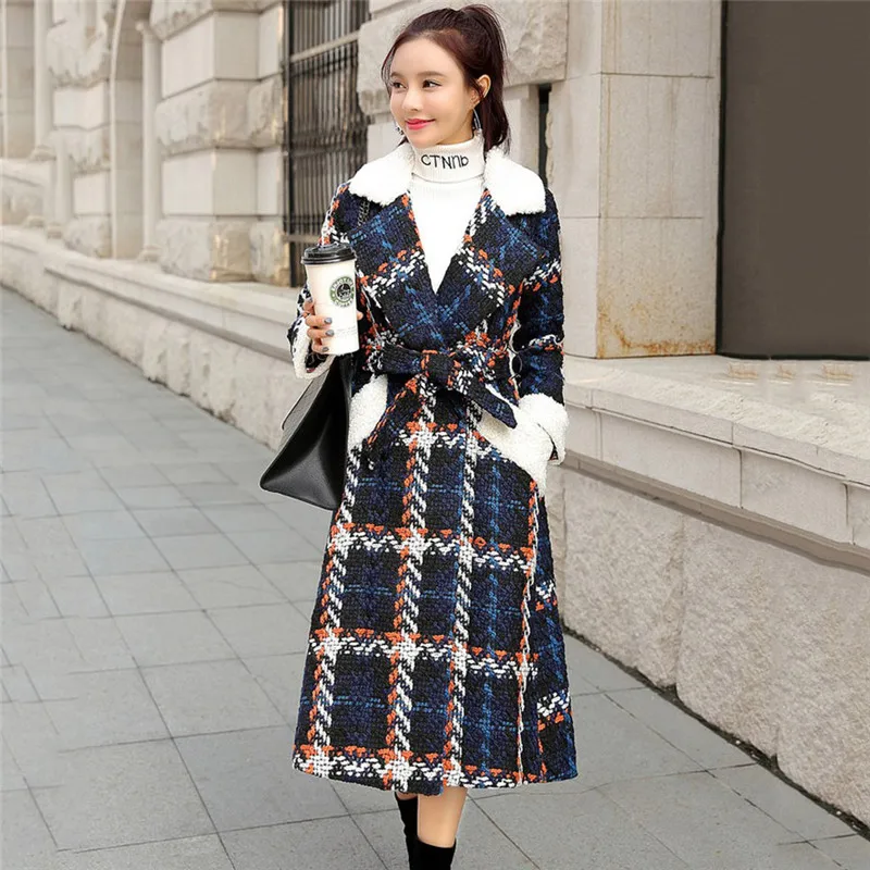 Шерстяная Женская куртка средней длины клетчатое плотное пальто новинка 2019 года