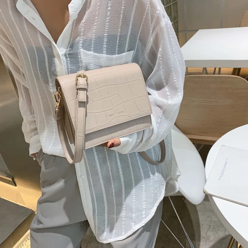  Simple and versatile women's crocodile pattern fashion design cover bag bag sweet solid color multi - 4000045795475