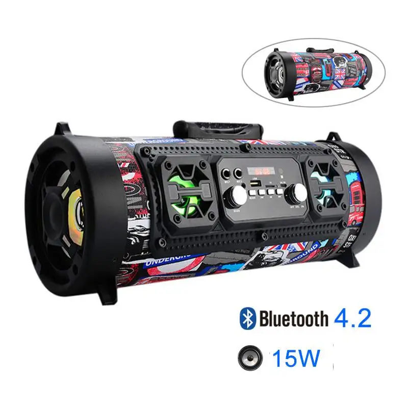 

15W Portable Outdoor Bluetooth 4.2 Speaker FM Radio USB Car Subwoofer HD Surround Stereo Wireless Speaker Support TF AUX Mic MP3