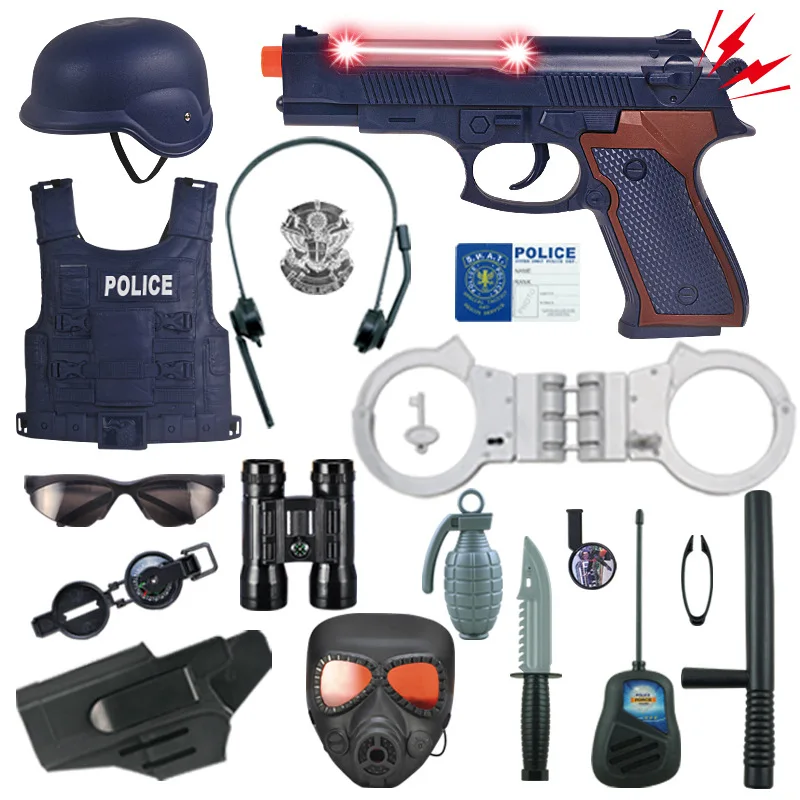 

Boy Toy Set Police Electric Gun Sound And Light Chicken Full Set Equipment COS Jedi Survival Kids Handcuffs
