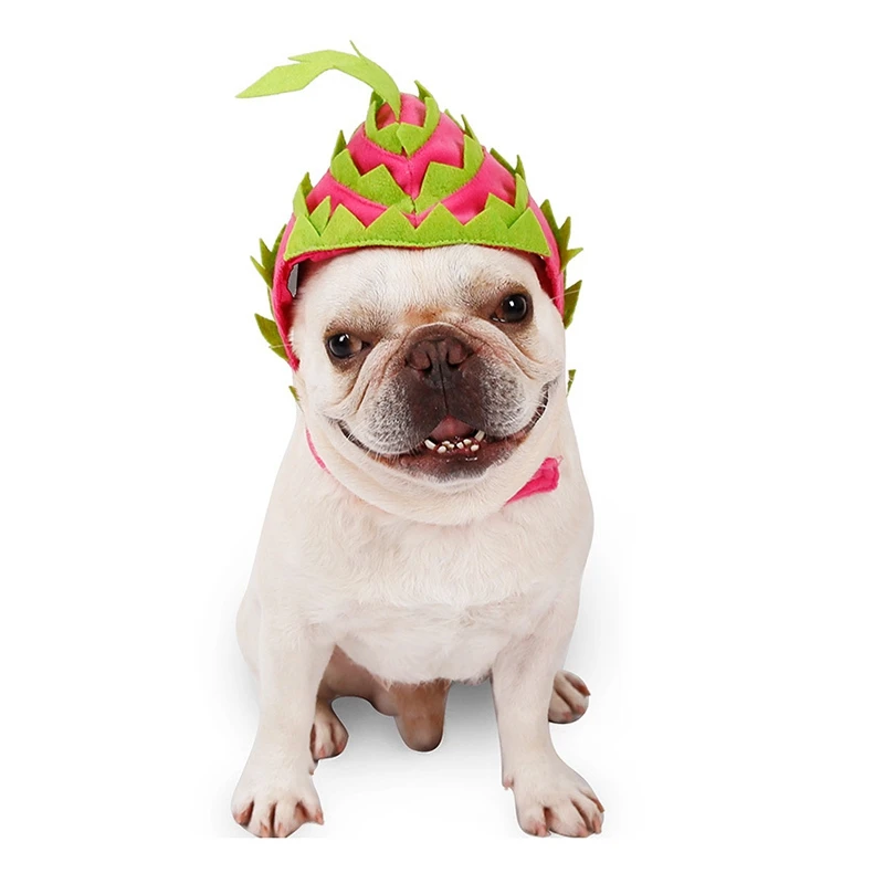 Pet Costume Dog Cat Headgear Halloween Dragon Fruit Design Hat Dog Cat Adjustable Cap for Halloween Xmas Festival Birthday Theme