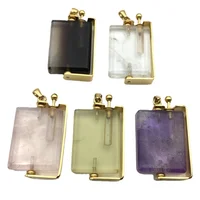 Natural Gemstone Rectangle Perfume Bottle Crystal Rose Quartz Vial Amethysts Essential Oils Diffuser Swing Clear Quartz Necklace 1