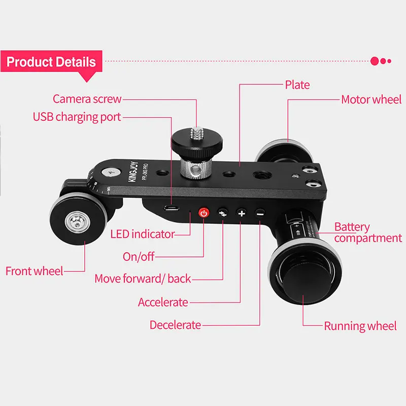 KINGJOY PPL-06SPRO слайдер для камеры, тележка для автомобиля, рельсы, замедленная съемка, электрическая моторизированная тележка для камеры, телефона, видеокамеры Dslr