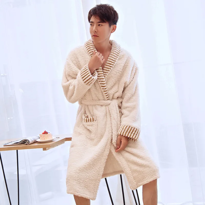 Женский зимний фланелевый Халат размера плюс, кимоно, теплый белый банный халат, ночной меховой халат подружки невесты, мужской халат для сна - Цвет: Mr