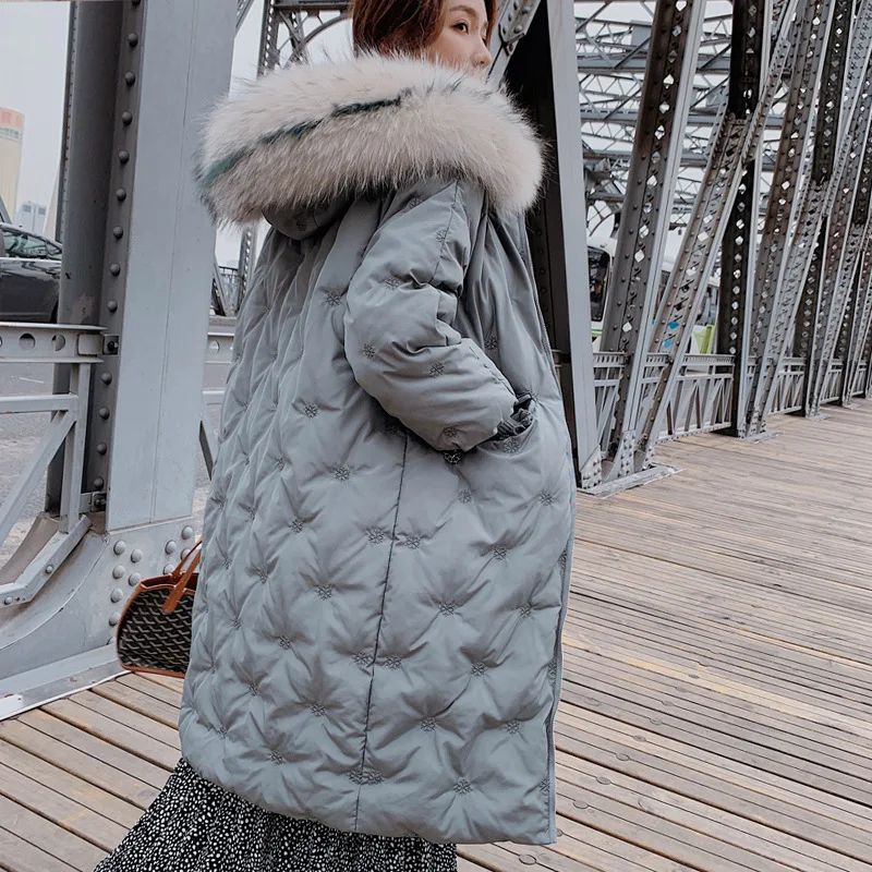 

Photo Shoot 2019 Winter New Style Embroidered Snowflake down Jacket Women's Mid-length Korean-style Thick INS Winter Cotton Jack