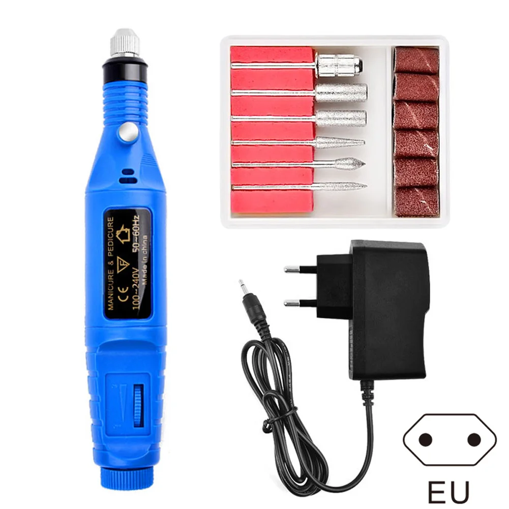 High Quality Electric Nail Drill Bit Set Manicure Machine Nail Art Pen Pedicure Nail FilMill Cutter Mini Nail Art Tools Kit - Цвет: blue EU