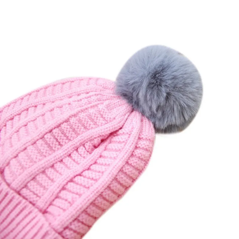Autumn Winter Baby Boy Girl Hat with Pom Pom Cartoon Lace-up Children Kids Baby Bonnet Knitt Cap for 1-3 Years 5 Colors