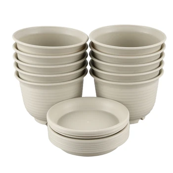 

BEAU-5.9 Inch Plastic Planter Pots with Saucer Set of 10, Seeding Nursery Planter Pot for Flowers Herbs Cactus Indoor Outdoor