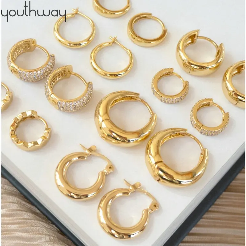 Huggies Earrings Jewelry Hoop Brass Uniquemetal Small Gold-Color Girls Women Cc-Shape