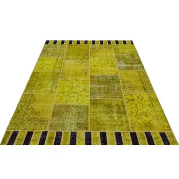 

Handmade Yellow Vintage Overdyed Patchwork Area Rug 160 X238 Cm-5'3''X7'10''