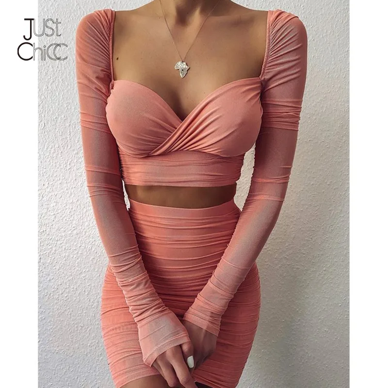 Женский комплект из двух предметов Justchicc плиссированный укороченный топ и юбка с