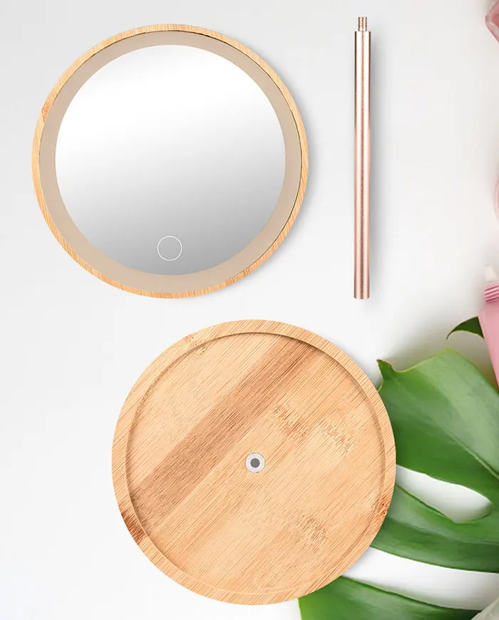 Bamboo Wood USB Chargeable LED Vanity Mirror Lights for Makeup Dressing Table with Touch Sensor 3 Level Brightness Desktop Light