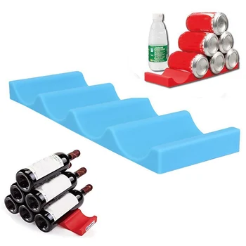 

Wine Bottle Organizer Holder Silicone Stacker Cans Fridge Mats Beverages Racks refrigerator save space Kitchen Storage Shelf