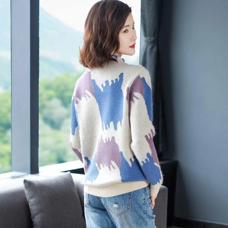 Knitted Sweater Women 2019 New Women's Autumn Winter Loose Long Sleeves Slicing Casual Turtleneck Pullover Winter Clothes Women Knitted Sweater Women 2019 New Women's Autumn Winter Loose Long Sleeves Slicing Casual Turtleneck Pullover Winter Clothes Women