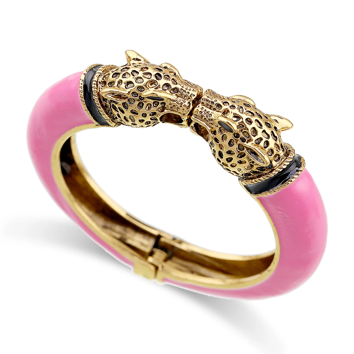 Double Leopard Head Enamel Cuff Bracelet Bangle Women Girls Gold Plated Animal Vintage Bracelet bangle bracelet