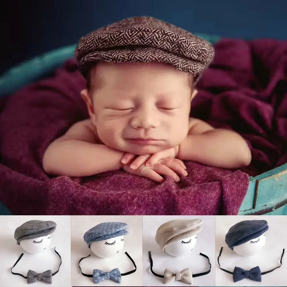 Newest Arrival Newborn Baby Peaked Beanie Cap Hat Bow Tie Photo Photography Prop Infant Boy Caps | Детская одежда и обувь