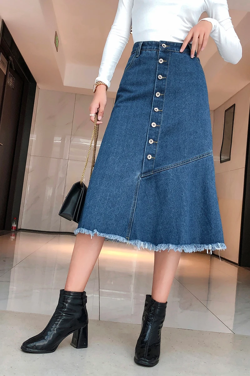 Plus Size Blue Denim Skirts Female 