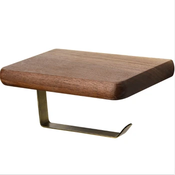 

HTHL-Black Walnut Roll Holder Wood Towel Rack Tissue Box Toilet Paper Holder Toilet Paper Holder Rounded Corners Shelf Storage R
