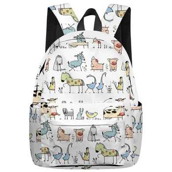

Fashion Cartoon Backpack Animal Cock Cow Horse Goose Pig Cute Form College Students Laptop Backpack Book Bag