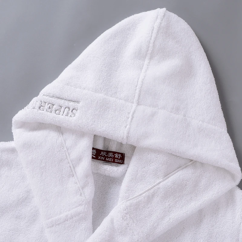 Winter Thick Pure Cotton Plain Color Bathrobes Embroidery Bath Robes Unisex Long-sleeve Absorbent Terry Hooded Dressing Gown Winter Thick Pure Cotton Plain Color Bathrobes Embroidery Bath Robes Unisex Long-sleeve Absorbent Terry Hooded Dressing Gown