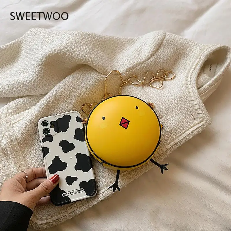 Pu Cartoon Small Bag 2021 New Japanese Girl Personality Cute Cute Chicken Tide Chain Messenger Small Round Bag Shoulder Bag