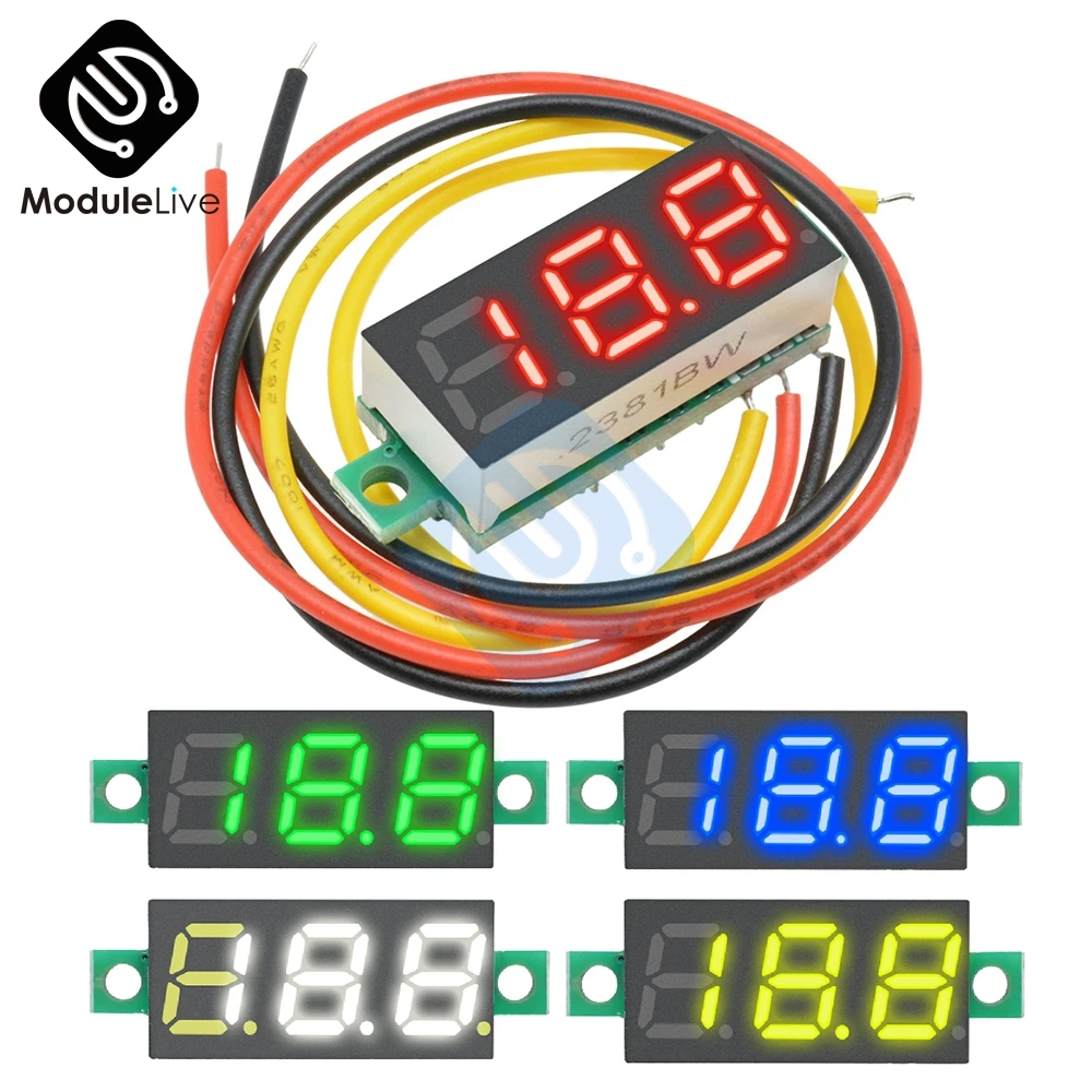0.28/" 2 Wire Mini DC Digital Panel Voltmeter Panel Mount LED Voltage Yellow