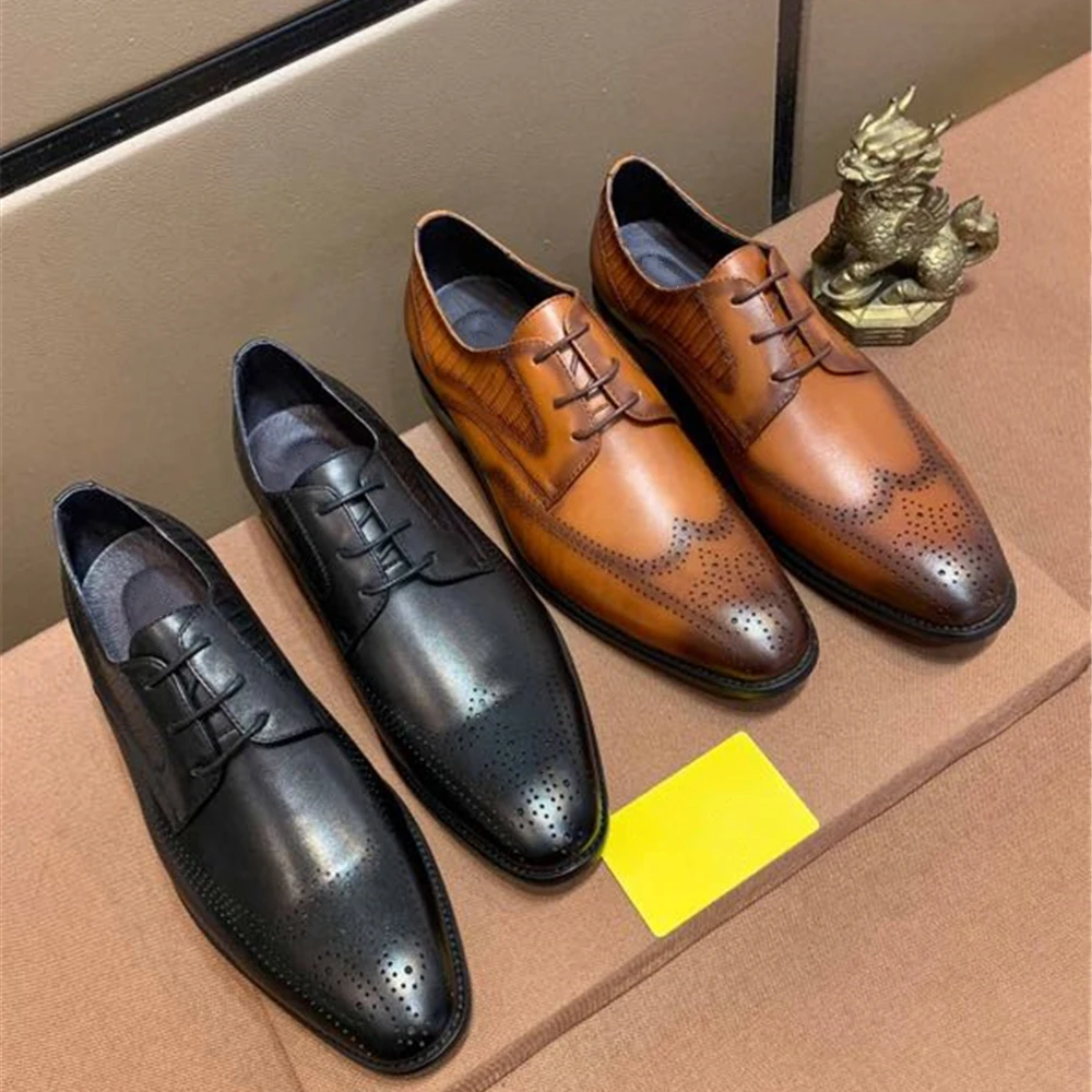 Lyeejion/Мужская обувь; модельные туфли из натуральной кожи; официальная Обувь На Шнуровке; брендовая Дизайнерская обувь для мужчин; Повседневная Деловая обувь