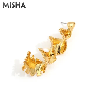 

MISHA New Single Stud Earrings For Women Girls Handmade Seaweed Design Pearl Stud Earrings Romantic Party Jewelry Gifts 2134