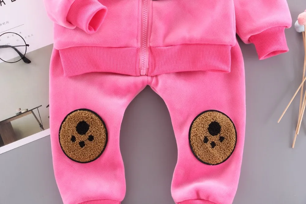 Комплект одежды с Минни Маус для маленьких девочек, теплые вельветовые толстовки с капюшоном+ штаны, комплект из 2 предметов зимний детский костюм детская одежда с Микки Маусом