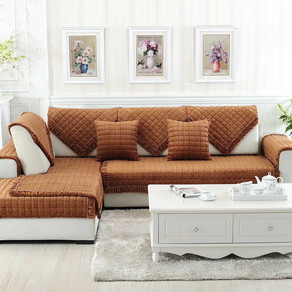 

Winter Flannel Sofa Mat Simple Square Plush Thick Anti-slip Sofa Cover Coiled Strip
