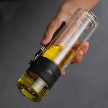 

800ML High Capacity Portable Double Wall Borosilica Glass Infuser Bottle With Stainless Steel Filter Cover Tea Water Separation