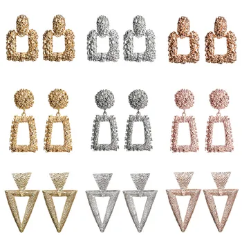 

VAGZEB 2020 New Big Metal Round Heart Statement Drop Earrings for Women Fashion Vintage Geometric Dangle Earrings Jewelry