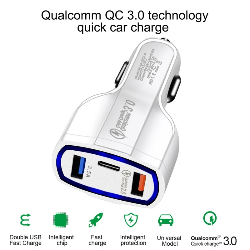 Быстрое зарядное устройство 3,0 Автомобильное зарядное устройство QC 3,0 3 порта USB быстрое зарядное устройство для автомобильного телефона зарядное устройство адаптер для iPhone Xiaomi зарядное устройство для телефона