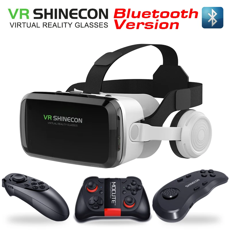 

VR Shinecon G04BS New Wireless Bluetooth Headset Version Virtual Reality Glasses 3D Goggle Cardboard Helmet for Smartphone
