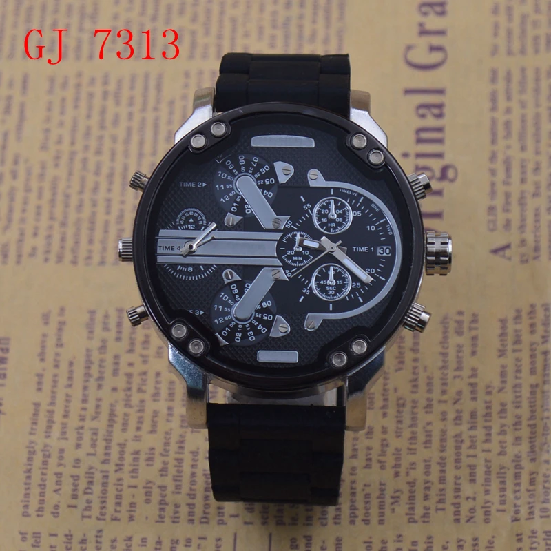 Male Silica Gel Quartz Movement Wrist Watch Multi-function Pure Colour Silicone Watchband Military Off-road Large Dial 52CM - Цвет: GJ 7313