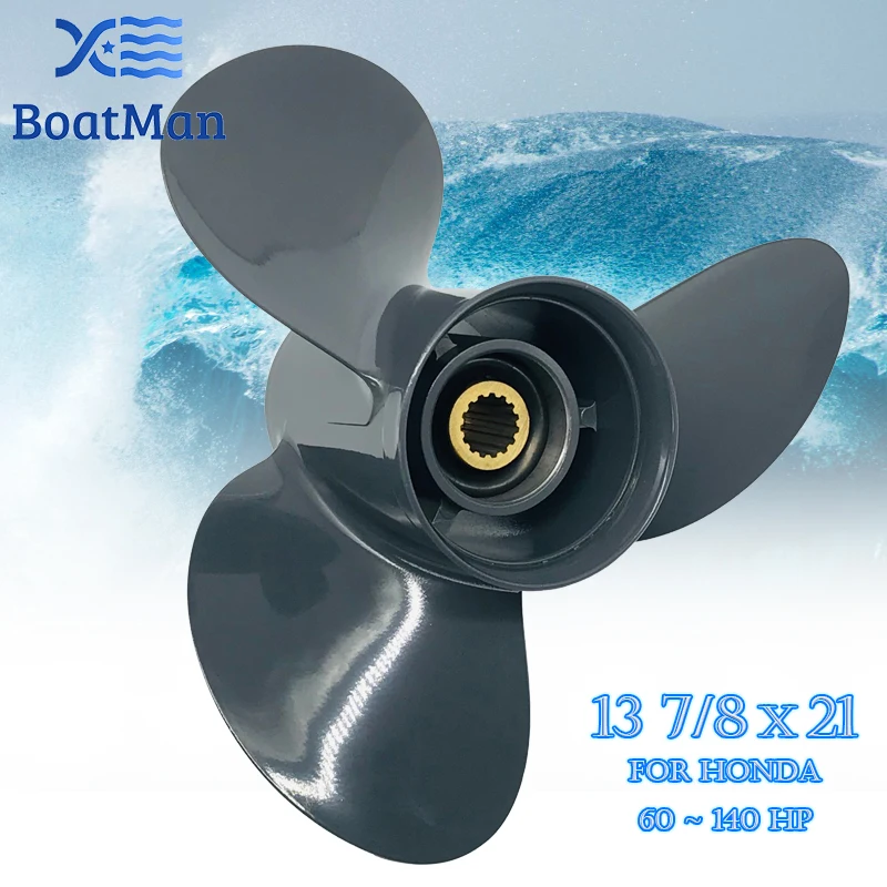 BoatMan® 13 7/8x21 Aluminum Propeller for Honda 60HP 75HP 90HP 115HP 130HP Outboard Motor 15 Tooth Engine RH Boat Accessories