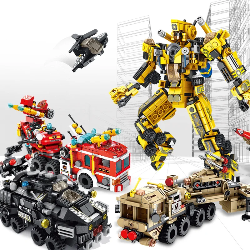 

Children's toy transformation robot Urban Fire Engineering Military children assembling and inserting toy blocks 12 in 1