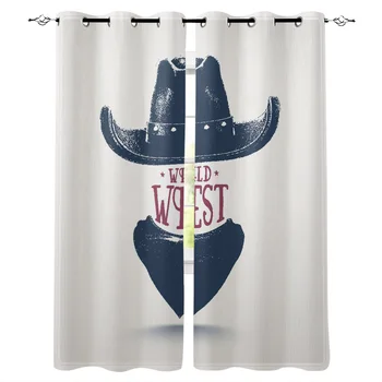 

Cowboy Hat Western Window Curtains LivingRoom Kitchen Curtains Left and Right Biparting Open