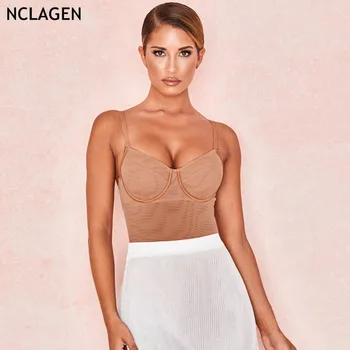 

NCLAGEN 2019 Women Sexy Backless Spaghetti Strap Bodysuits Slim Fitness Rompers Bustier Push Up Bottoming Tops Mesh Bodycon
