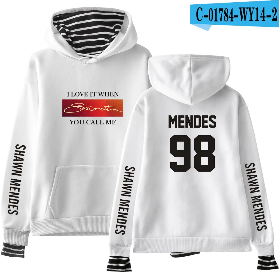 New shawn mendes Fake Two Pieces Hoodies Men/Women Autumn Winter Fashion Casual Sweatshirt Shawn Mendes Hip Hop Hoodie - Цвет: white