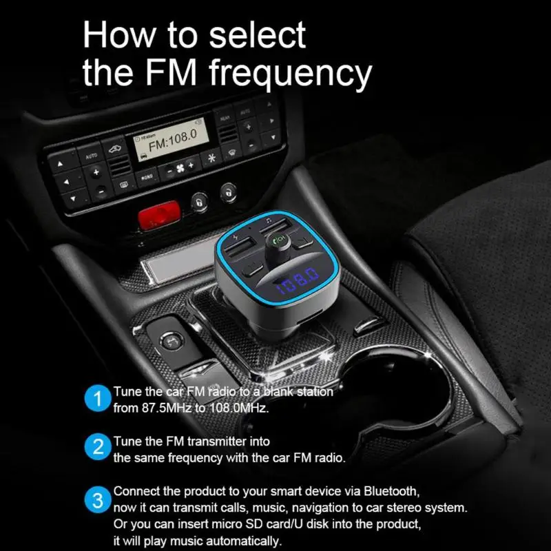 VODOOL T25 Bluetooth 5,0 fm-передатчик голосовая навигация двойной usb зарядка MP3-плеер эффективное расстояние передачи 10 м черный