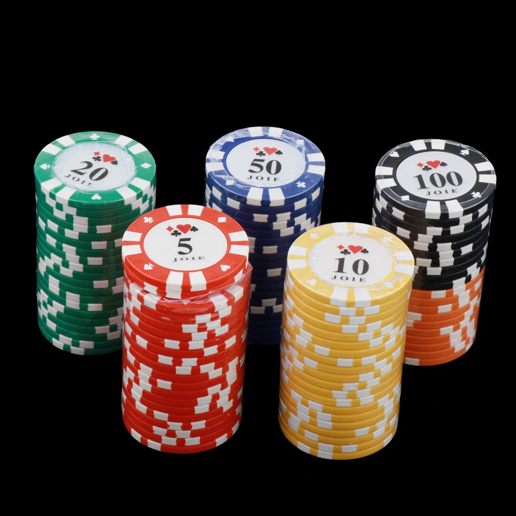 100x Poker Chip набора с Пластик чехол игра в кости чипы 5,10, 20,50, 100 значение, различие Цвет