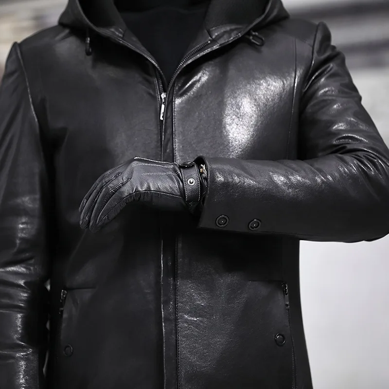 AYUNSUE, новинка, мужская куртка из натуральной кожи, с капюшоном, Ретро стиль,, овчина, пальто, Осень-зима, натуральная кожа, куртки 135-1 J3118