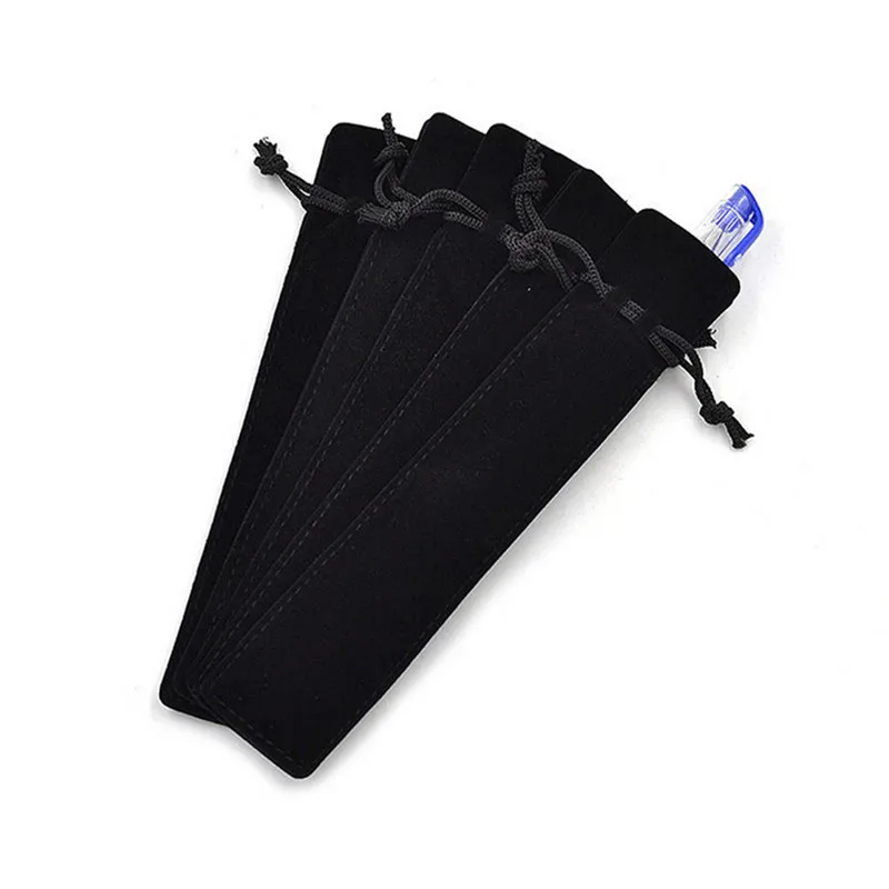 5PCS/lot High Quality Pencil Bag Double-sided Thick Flannel Beam Pencil Bag Gift Pen Packaging Bag for One Pen Suede - Цвет: black